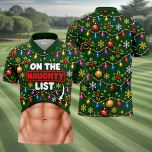 On The Naughty List Abs Christmas Golf Shirt, Mens Golf Apparel, Mens Golf Clothing