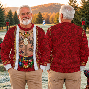 Santa's Gang Hairy Chest Ugly Christmas Sweater, Ugly Sweater Party, Golf Lover Gifts