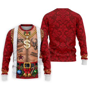 Santa's Gang Hairy Chest Christmas Golf Shirt, Mens Golf Apparel, Golf Gifts For Men