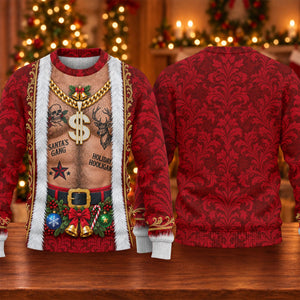 Santa's Gang Hairy Chest Ugly Christmas Sweater, Ugly Sweater Party, Golf Lover Gifts