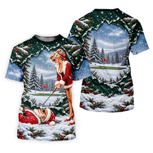 Pin Up Santa Girl Golfer Christmas Golf Shirt, Mens Golf Clothing, Mens Golf Shirts