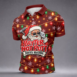 Better Not Putt Santa Christmas Golf Shirt, Funny Mens Golf Shirts, Mens Golf Apparel