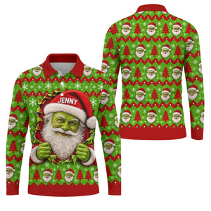 Custom Name Green Santa Christmas Golf Shirt, Golf Gifts For Men, Golf Polo For Men