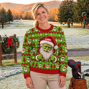 Custom Name Green Santa Ugly Christmas Sweater, Funny Xmas Gift, Christmas Gifts