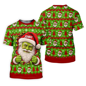 Custom Name Green Santa Christmas Golf Shirt, Ladies Golf Shirts, Womens Golf Apparel