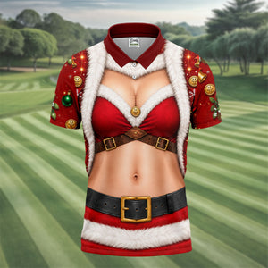 Santa Bikini Abs Vest Christmas Golf Shirt, Mens Golf Shirts, Golf Gifts For Men