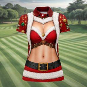 Santa Bikini Abs Vest Christmas Golf Shirt, Ladies Golf Shirts, Golf Gifts For Women
