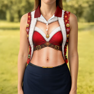 Santa Bikini Abs Vest Christmas Golf Shirt, Ladies Golf Shirts, Golf Gifts For Women
