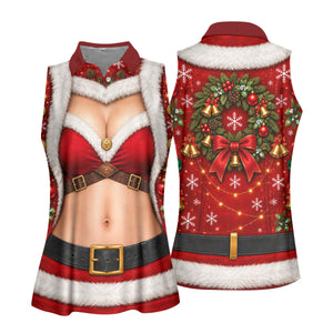 Santa Bikini Abs Vest Christmas Golf Shirt, Ladies Golf Shirts, Golf Gifts For Women