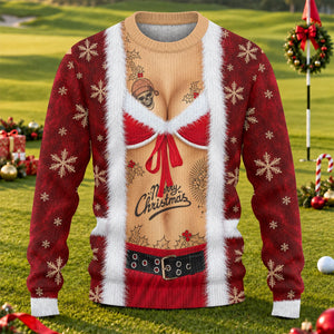 Merry Bikini Tattoo Santa Ugly Christmas Sweater, Golf Lover Gifts, Christmas Gifts