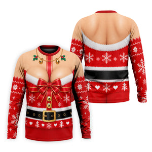 Busty Mrs Claus Red Bow Christmas Golf Shirt, Mens Golf Apparel, Golf Gifts For Men