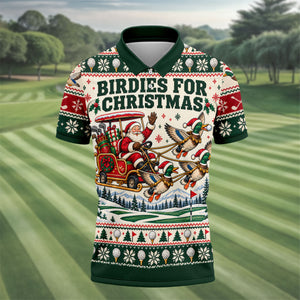 Birdies Santa Duck Sleigh Christmas Golf Shirt, Mens Golf Shirts, Mens Golf Apparel