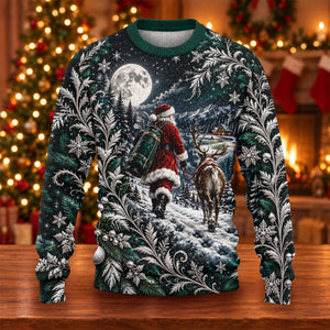 Moonlight Santa Reindeer Ugly Christmas Sweater, Christmas Gifts, Ugly Sweater Party