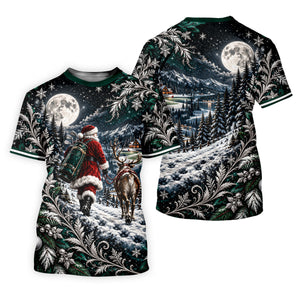 Moonlight Santa Reindeer Christmas Golf Shirt, Golf Shirts For Men, Golf Polo For Men