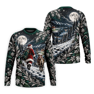 Moonlight Santa Reindeer Christmas Golf Shirt, Golf Shirts For Men, Golf Polo For Men