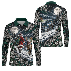 Moonlight Santa Reindeer Christmas Golf Shirt, Golf Shirts For Men, Golf Polo For Men