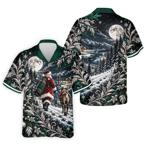 Moonlight Santa Reindeer Christmas Golf Shirt, Golf Shirts For Men, Golf Polo For Men
