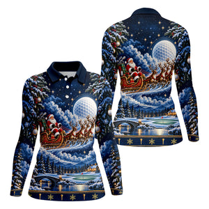 Santa Sleigh Golf Moon Christmas Golf Shirt, Womens Golf Tops, Golf Gifts For Women