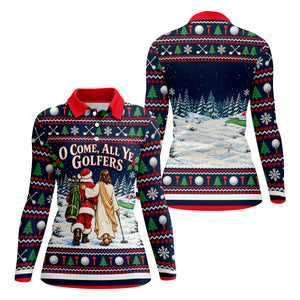 O Come All Ye Golfers Christmas Golf Shirt, Ladies Golf Shirts, Womens Golf Clothing
