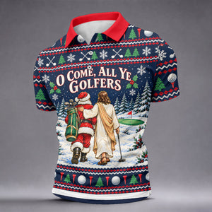 O Come All Ye Golfers Christmas Golf Shirt, Golf Polo For Men, Funny Mens Golf Shirts