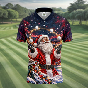 Santa Juggling Golf Balls Christmas Golf Shirt, Mens Golf Polo, Golf Shirts For Men
