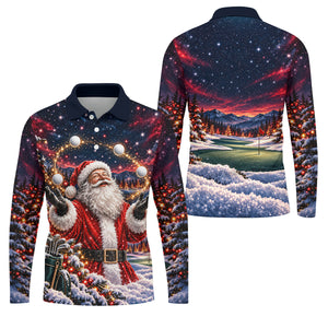 Santa Juggling Golf Balls Christmas Golf Shirt, Mens Golf Polo, Golf Shirts For Men