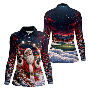 Santa Juggling Golf Balls Christmas Golf Shirt, Womens Golf Tops, Ladies Golf Shirts