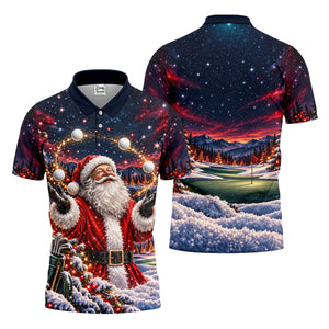 Santa Juggling Golf Balls Christmas Golf Shirt, Mens Golf Polo, Golf Shirts For Men
