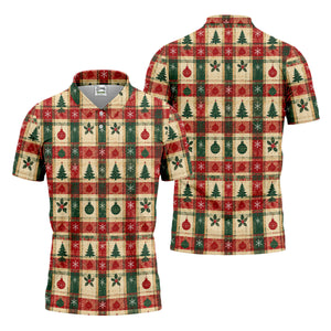 Tree Patchwork Plaid Christmas Golf Shirt, Golf Shirts For Men, Mens Golf Apparel
