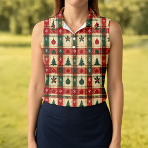 Tree Patchwork Plaid Christmas Golf Shirt, Golf Gifts For Women, Womens Golf Clothing