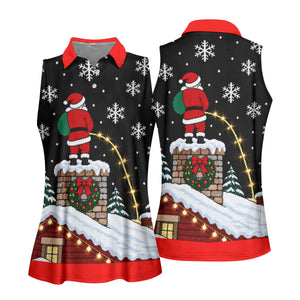 Santa On Chimney Christmas Golf Shirt, Golf Shirts For Women, Womens Golf Clothing - Sleeveless Polo Shirt