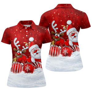 Santa Reindeer Snow Christmas Golf Shirt, Womens Golf Tops, Womens Golf Clothing - Polo Shirt