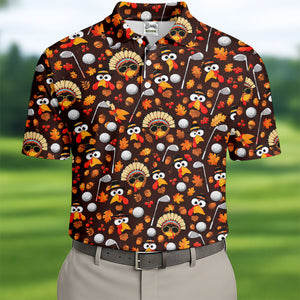 Golf Turkey Pattern Thanksgiving Golf Shirt, Mens Golf Polo, Golf Shirts For Men