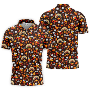 Golf Turkey Pattern Thanksgiving Golf Shirt, Mens Golf Polo, Golf Shirts For Men