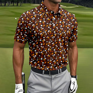 Golf Balls Turkey Fall Thanksgiving Golf Shirt, Mens Golf Shirts, Mens Golf Apparel