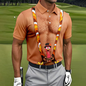 Funny Turkey Suspenders Thanksgiving Golf Shirt, Mens Golf Apparel, Golf Polo For Men