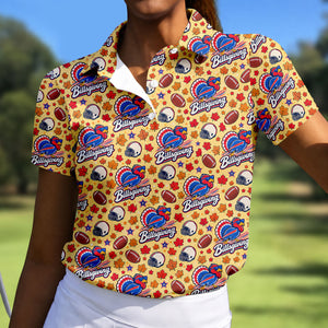 Yellow Football Leaves Thanksgiving Golf Shirt, Ladies Golf Tops, Ladies Golf Apparel