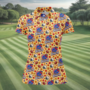 Yellow Football Leaves Thanksgiving Golf Shirt, Ladies Golf Tops, Ladies Golf Apparel