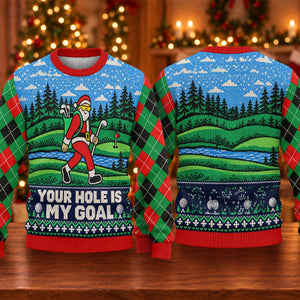 Your Hole Is My Goal Ugly Christmas Sweater, Ugly Sweater Party, Golf Lover Gifts - View 5