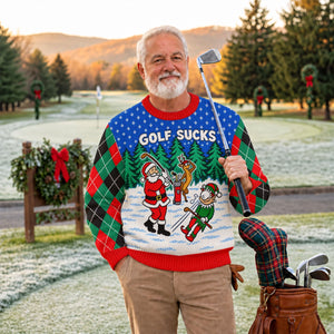 Golf Sucks Santa Ugly Christmas Sweater, Ugly Sweater Party, Funny Christmas Outfit - View 3