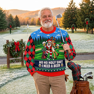 Santa Reindeer Beer Ugly Christmas Sweater, Christmas Golf Gift, Golf Lover Gifts - View 3
