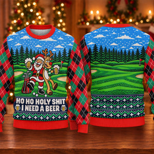 Santa Reindeer Beer Ugly Christmas Sweater, Christmas Golf Gift, Golf Lover Gifts - View 5