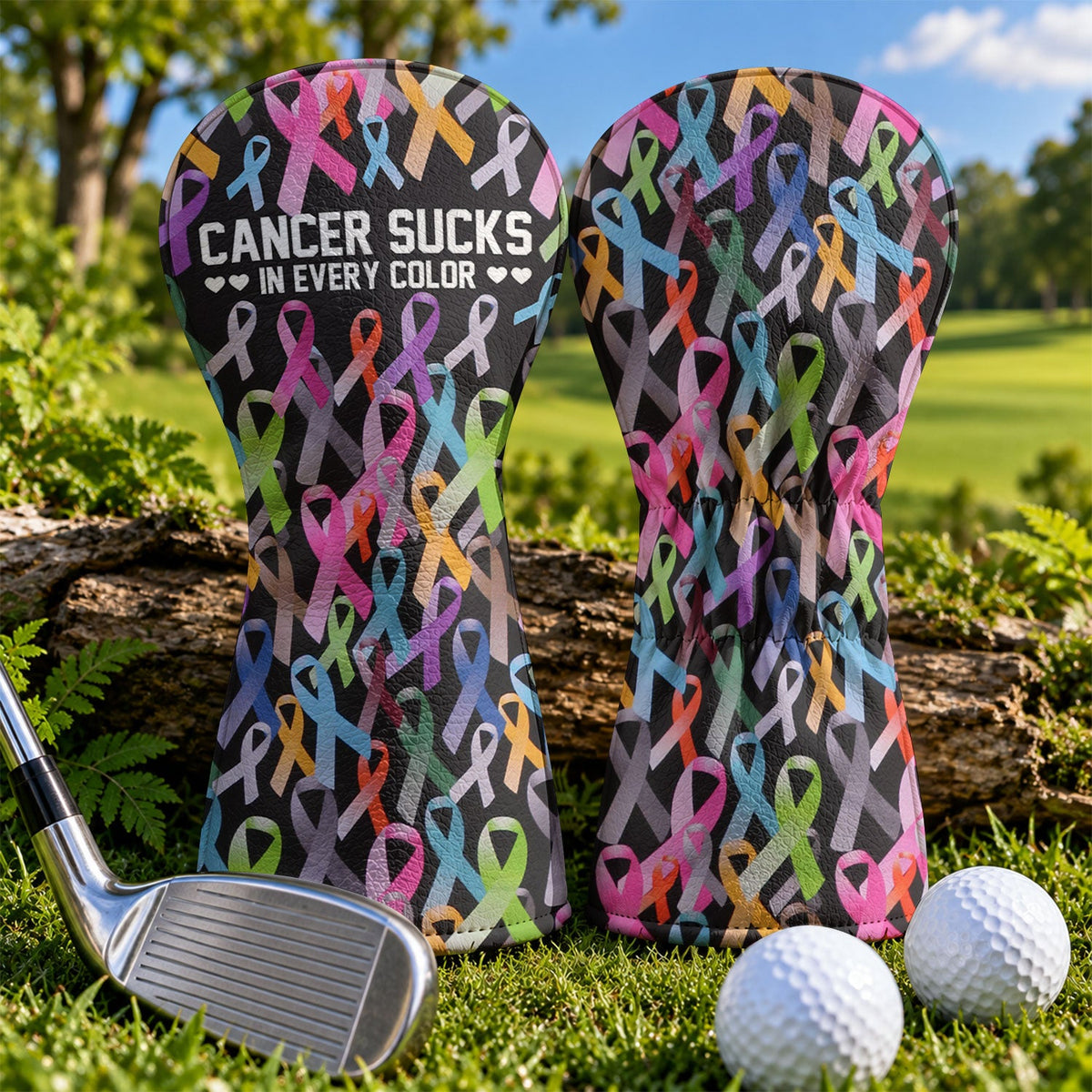 Cancer Sucks In Every Color Black Ribbon Golf Head Cover, Fun Golf Gift, Driver Cover