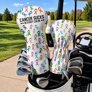 Cancer Sucks In Every Color White Golf Head Cover, Cancer Awareness Gift, Golfer Gift