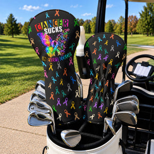 Cancer Sucks In Every Color Butterfly Golf Head Cover, Golf Lover Gift, Driver Cover