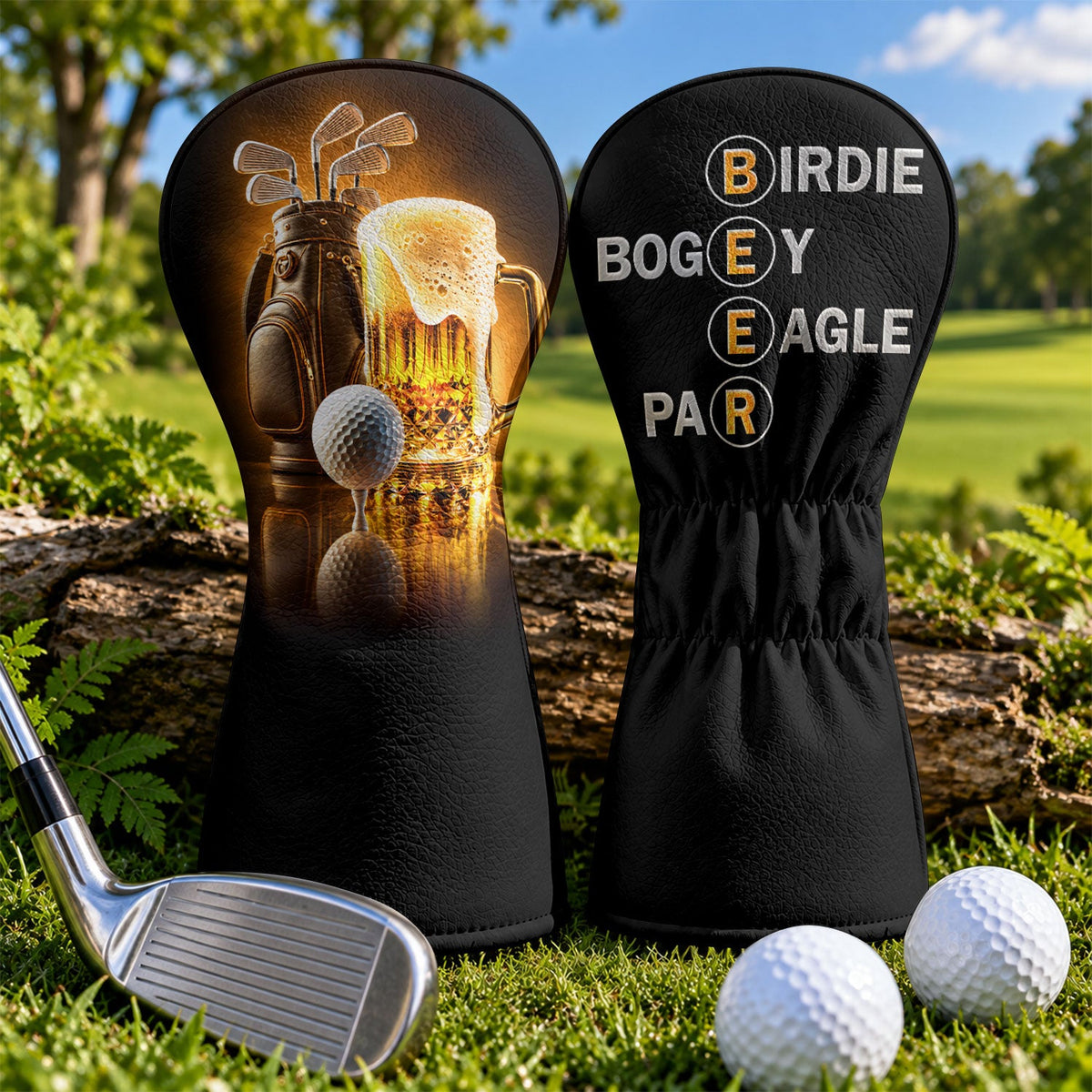 Birdie Bogey Eagle Par Golf And Beer Golf Head Cover, Golf And Beer Gift, Golf Gift