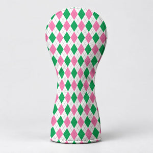 Green Pink Argyle Golf Head Cover, Golf Accessories For Women, Cute Golf Head Cover