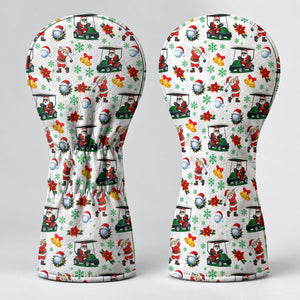 Santa Golf Cart Christmas Pattern Golf Head Cover, Christmas Golf Gift, Driver Cover