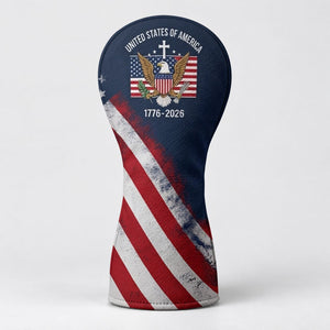 US Bald Eagle Distressed Flag Faith Cross Headcover, Patriotic Golf Gift, Golfer Gift