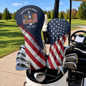 US Bald Eagle Distressed Flag Faith Cross Headcover, Patriotic Golf Gift, Golfer Gift